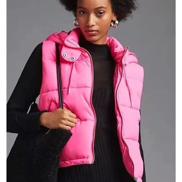 Anthropologie Pilcro Hot Pink Neon Quilted Down Puffer Vest Sz S Utility Scandi - Picture 1 of 8